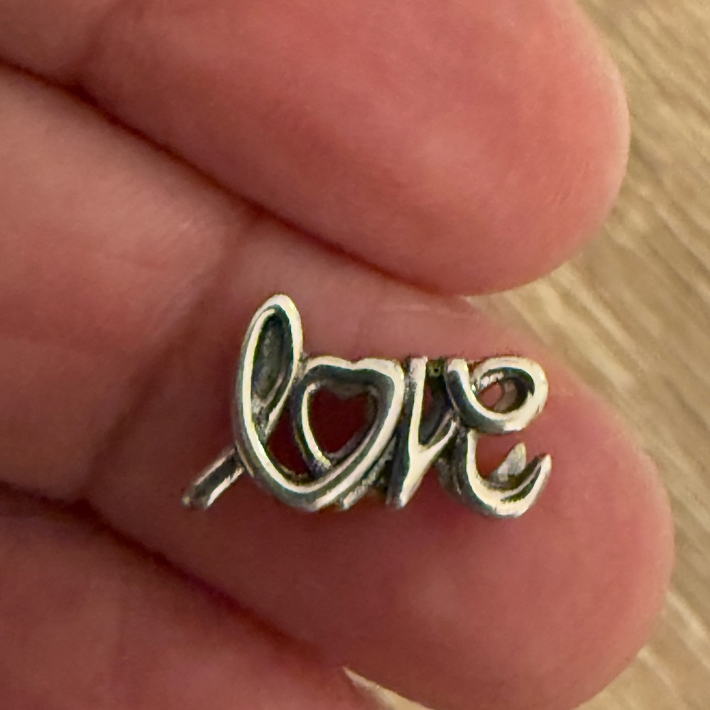 Silver 'Love' Script Stud Earring - image 4